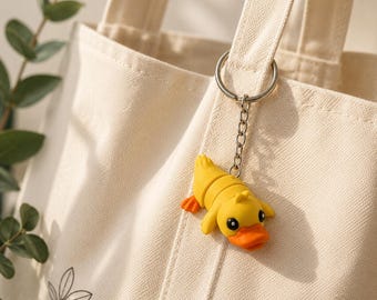 Flexi Duck Keychain, Articulated 3D Printed Duck Toy, Cute Fidget Keychain, Kawaii Pocket Companion, Animal Lover Gift