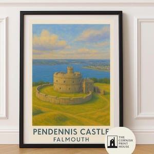 Lámina artística del castillo de Pendennis – Arte mural costero de Cornualles / Póster de viaje de bellas artes (tamaño A5, A4, A3, A2) / Ilustración de un fuerte costero histórico