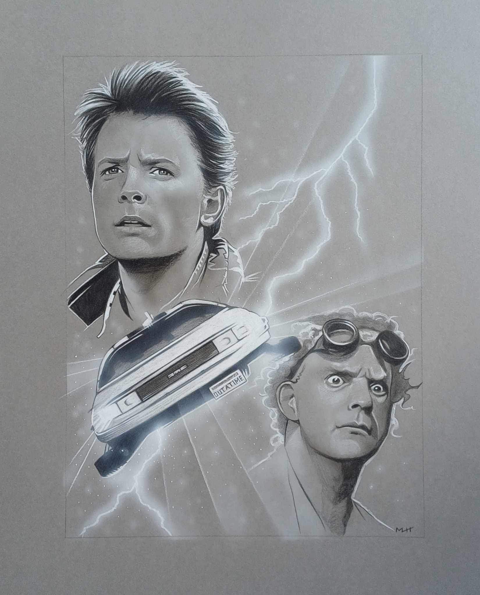 Original Back to the Future Art - Marty Mcfly, Doc Brown & Delorean ...