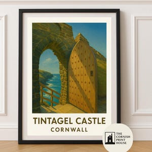 Tintagel Castle Kunstdruck - Cornwall Küstenwandkunst, Reiseposter Illustration A2 A3 A4 A5 | Cliffside Sea View Decor | Mythische Geschichte