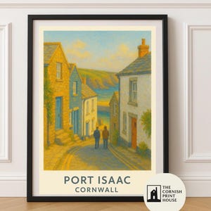 Port Isaac Art Print - Cornwall Küstenwandkunst, Reise Poster Illustration A2 A3 A4 A5 | Küstendorf Straßenansicht | Doc Martin