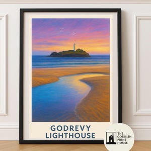 Godrevy Leuchtturm | Kunstdruck Wand Dekor Cornwall A5 A4 A3 A2 | Sunset Beach Küstenlandschaft Poster
