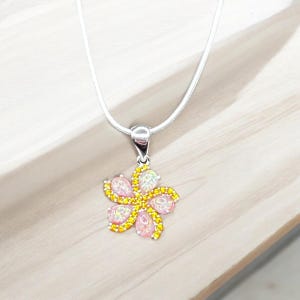 Daisy Necklace, Opal Flower Charm Necklace, Dainty Opal Necklace 22&quot;