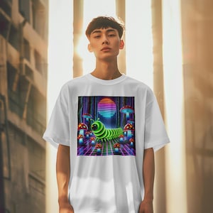 Psychedelic Centipede T-Shirt 100% Cotton Trippy Neon Mushroom  L-3X Vaporwave
