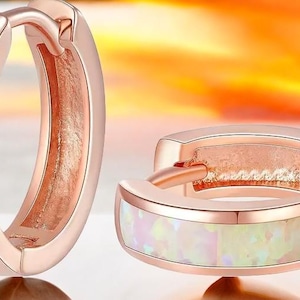 Opal Huggie Hoop Earrings in Rose Gold