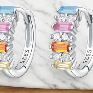 Colorful Stone Sterling Silver Block Earrings - Handcrafted 925 Silver