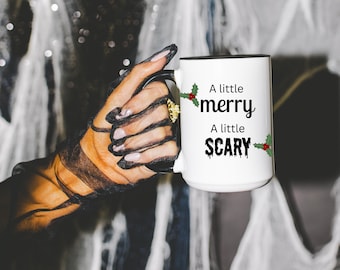 Gothic Weihnachtskaffeetasse, Kantige Weihnachtsgeschenk, 15 Unzen Keramik