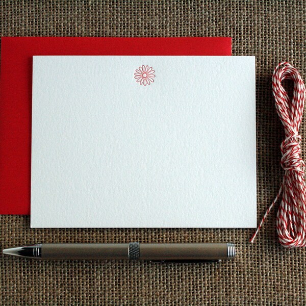 SALE - Red Daisy Letterpress Stationery - 8 pack