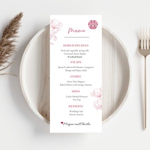 Menu de casamento de felicidade dupla floral vermelho moderno MODELO