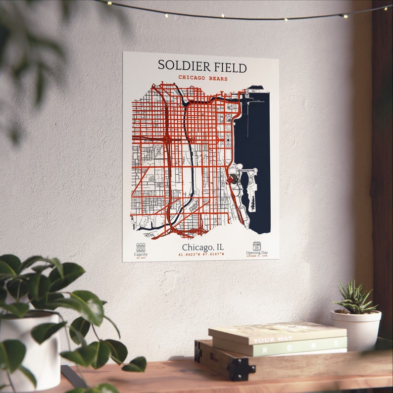 Chicago Bears Map Poster Print Home Decor Chicago, IL Football Art 7