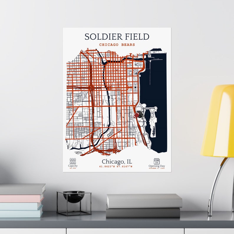 Chicago Bears Map Poster Print Home Decor Chicago, IL Football Art 7