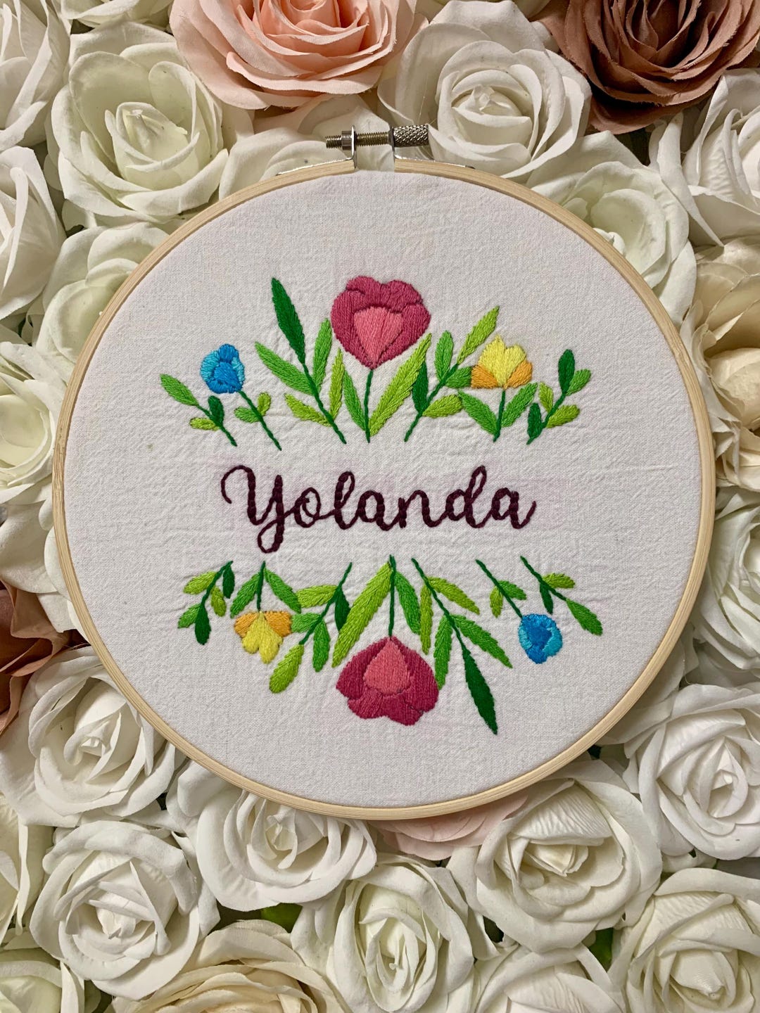 Personalized Hand Embroidery Name Hoop | Custom Floral Embroidery Gift ...