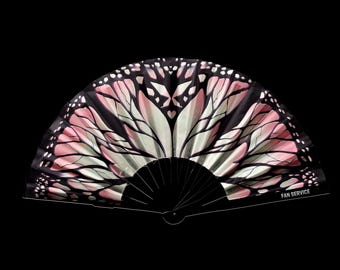 Shimmer Wings LED Hand Fan w/ Pink LED Lights Music Festival Rave Dance Flow Toy