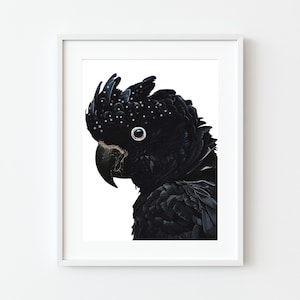 Black Cockatoo Painting, Black and White Bird Art, Downloadable print, Printable Wall Art Decor, Parrot Lover Art