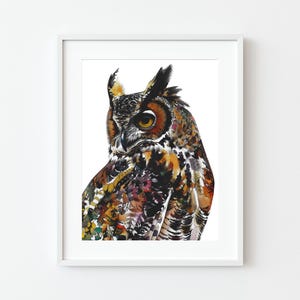 Tawny Owl Painting, Colorful Bird Art Print, Digital downloadable print, Printable Wall Art Decor, Bird Lover Art