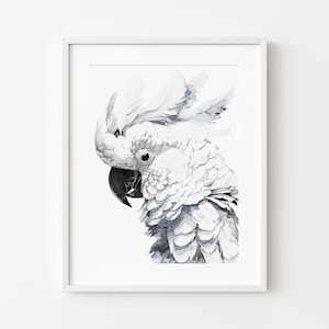 Umbrella Cockatoo Painting, White Cockatoo painting, Downloadable art print, Printable Wall Art Decor, Parrot Lover Art