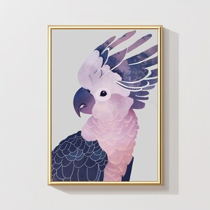 Pink Cockatoo Print, Colorful Expressionist Bird Art Print, Digital downloadable print, Printable Wall Art Decor, Bird Lover Art