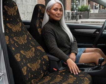 Gold Boho Moth Car Seat Covers | Moon and Stars Automotive Protection