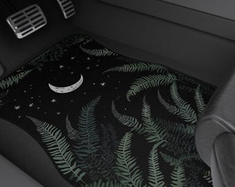 Boho Fern Car Mats: Moon & Stars, Botanical Auto Decor Protection- (PRINTED DESIGN)