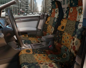 Housses de siège auto en patchwork floral bohème - Décoration automobile vintage - Cadeau road trip pour conducteur