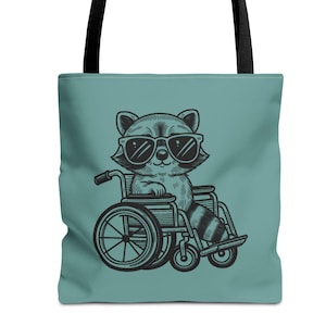 Tote Bag, Cool Raccoon with Wheelchair, Wheelchair Accessories, Disability Pride Gift, SCI CP, Kids with Disabilities, Cute wheelchair Bag