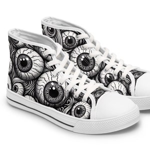 Halloween High Top Sneakers: Creepy Eyeball Shoes, Goth Emo Y2K Style