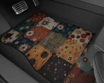 Boho Floral Patchwork Car Mats, Summer Auto Protection, (PRINTED DESIGN)