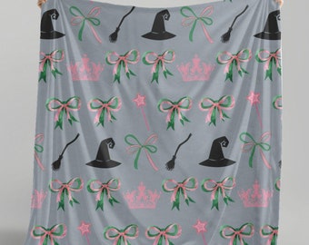 Velveteen Plush Blanket, Pink and Green Coquette Witchy Gift, Halloween Home Decor, Cozy Throw Blanket, Soft Bedding, Glenda Blanket gift