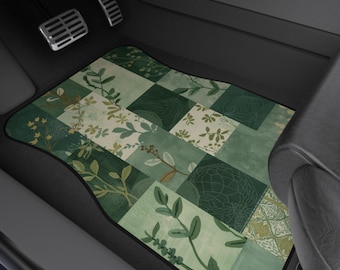 Grüne Boho-Patchwork-Autofußmatten | Florale Sommer-Autodekoration - (BEDRUCKTES DESIGN)