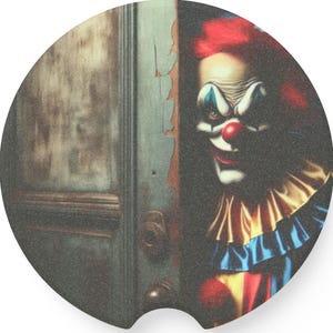 Sottobicchiere per auto in pietra ollare a forma di clown inquietante, sottobicchieri per auto di Halloween, accessorio auto gotico, decorazione auto di Halloween, regalo per Halloween, regalo per gli amanti dei clown
