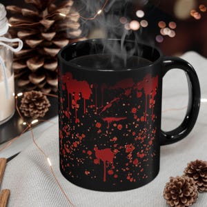 Blood Splatter Mug, Perfect for Halloween, Horror Lovers, Spooky Decor, Spooky Coffee Mug, Goth Gift Idea, Halloween Mug, Scary Office decor