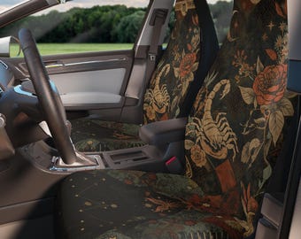 Fundas para asientos de coche con el signo zodiacal Escorpio / Diseño floral bohemio astrológico de Escorpión