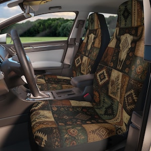 Southwestern Boho Patchwork Skull Car Seat Covers | Cow Skull Pattern