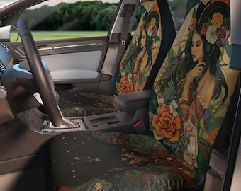 Capricorn Zodiac Car Seat Covers |Floral Goddess Astrological Boho Design