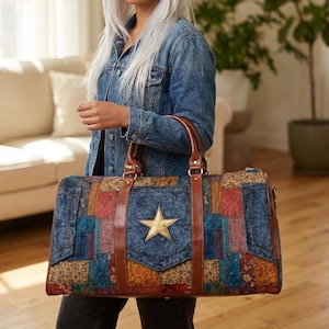 Sac de voyage bohème en patchwork d'étoiles | Sac de voyage de week-end imperméable occidental