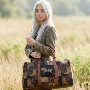 Vintage Western Horse Weekender Travel Bag | Rustic Cowboy Boots, Rodeo Patchwork Waterproof Duffle
