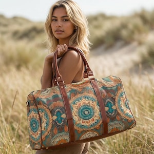 Boho Mandala Pattern Weekender Bag | Western Duffle, Vintage Waterproof Travel Bag