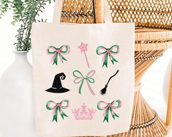 Witchy Tote Bag, Pink and Green Go Good Together Gift, Magical Cotton Canvas Carry All, Halloween Shoulder Purse, Pastel Goth Teen Gift, Mom