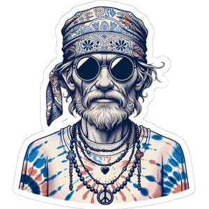 Sticker hippie, sticker vinyle rétro, cadeau cool pour les baby-boomers, sticker pour ordinateur portable grand-père, décoration de festival de musique d'été, déco rétro à filmer