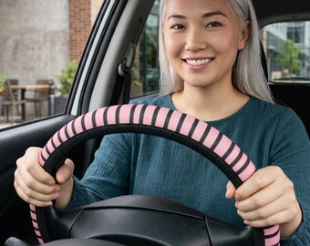 Pink and Black Striped Steering Wheel Cover | Girly Car Accessory