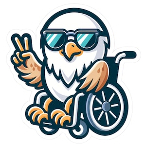 Stickers, Disability Pride, Cool Eagle with wheelchair, Wheelchair User Gift, Accessible Art Decor, Mobility Aid Decoration, Veteran Sign