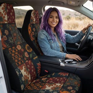 Boho Faux Patchwork Bilsätesöverdrag – Moody Floral Quilted Seat Protector – Bilgåva