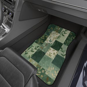 Green Boho Patchwork Car Mats | Floral Summer Auto Decor -(PRINTED DESIGN) image 5