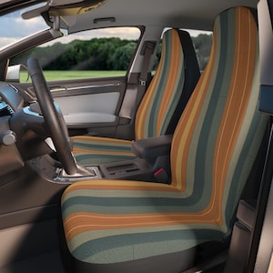 Fundas de asiento de coche con rayas retro, estilo veraniego, accesorios para coche, decoración bohemia para coche, regalo para viajes por carretera, decoración interior de coche, mediados de siglo.