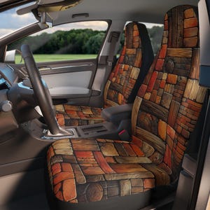 Fundas de asiento de coche con diseño rústico de ladrillo y madera, accesorios masculinos para el coche, decoración para el coche, regalo para amantes de los coches, personalizadas, artículos esenciales para viajes por carretera para él.