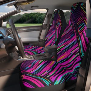 80s Neon Stripe Car Seat Covers: Festival Theme Travel Accessory
