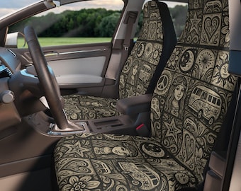 Groovy Patchwork Car Seat Covers, Retro Hippie Van, Festival Gift (Set of 2)