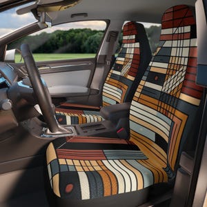 Retro Car Seat Covers: Abstract Geometric Design, Universal Fit (Set of 2)