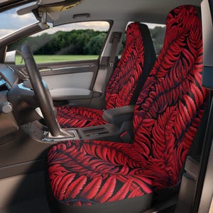 Red Tropical Fern Car Seat Covers: Floral Auto Interior Accessory