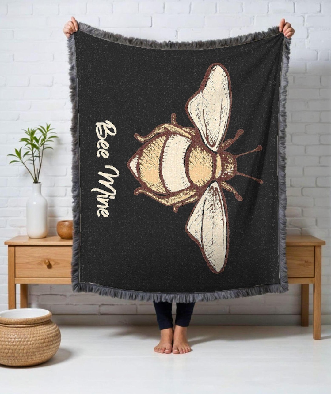 Bee Mine, Vintage Bee Woven Blanket, Valentine Be Mine Gift, Spouse ...